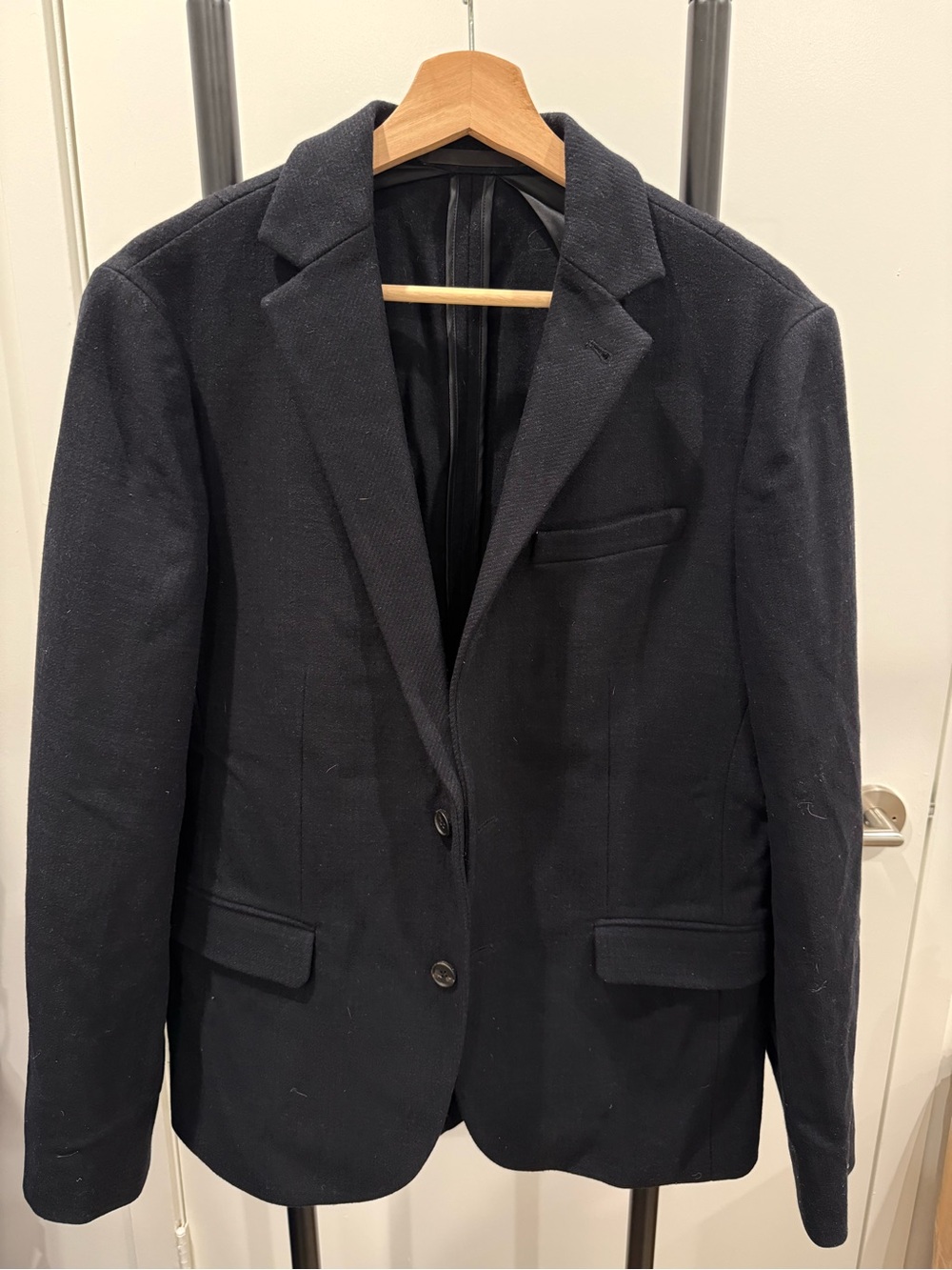Allsaints Men's Classic Navy Blazer - Single-Breasted Tailored Jacket wool